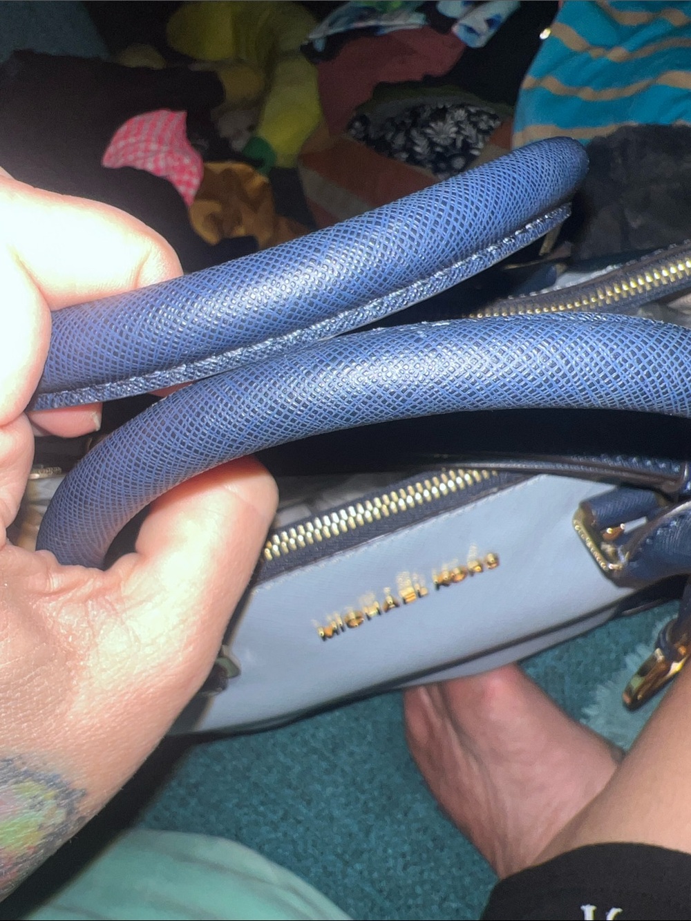 MICHAEL KORS Two-Tone Light Blue and Navy Saffiano Satchel with Gold Hardware - Picture 3 of 6